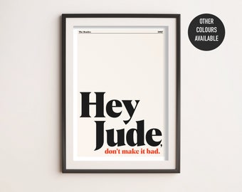 Hey Jude - Digital - The Beatles - Lyric Poster - Minimalist - Wall Art - Print