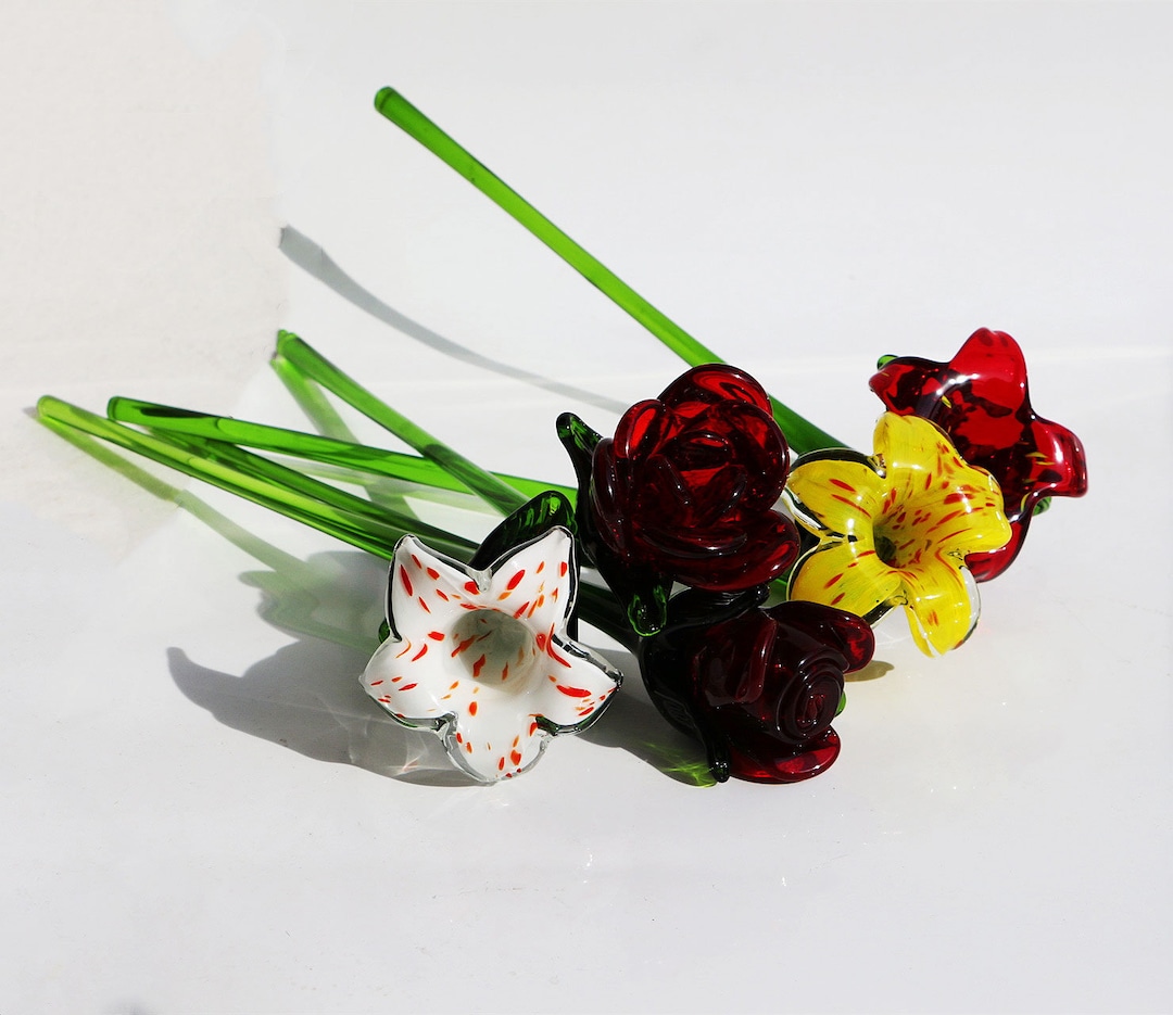 Handmade Glass Flowers Figurine Garden Decor Blown Flower Sculpture Art