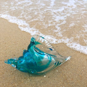 Blue Transparent Conch Shell Art Glass Sculptures Home Decor Ocean Lover Gift image 9