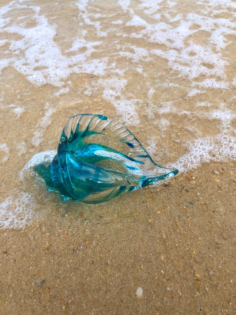 Blue Transparent Conch Shell Art Glass Sculptures Home Decor Ocean Lover Gift image 6