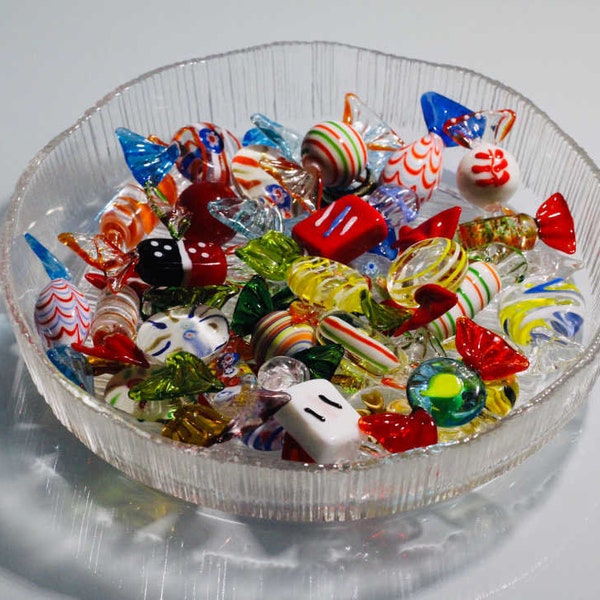 Vintage Glass Blown Wrapped Small Candy Figures, Candies Decoration in Multi Colors - Glass Art - Vintage Glass Candy Pieces Halloween Gift