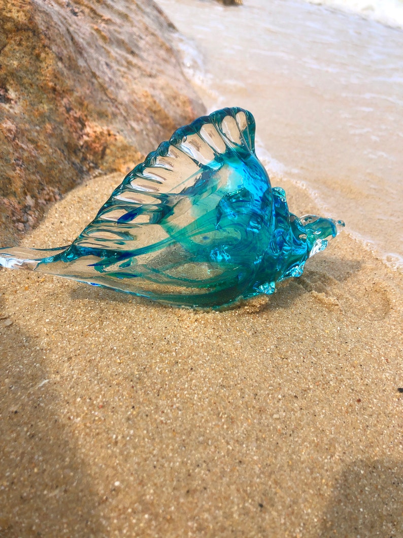 Blue Transparent Conch Shell Art Glass Sculptures Home Decor Ocean Lover Gift image 8