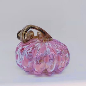 Hand Blown Pink Cherry Blossom Glass Pumpkin Perfect Gift for Fall Decor Tabletop Holiday Halloween Gift