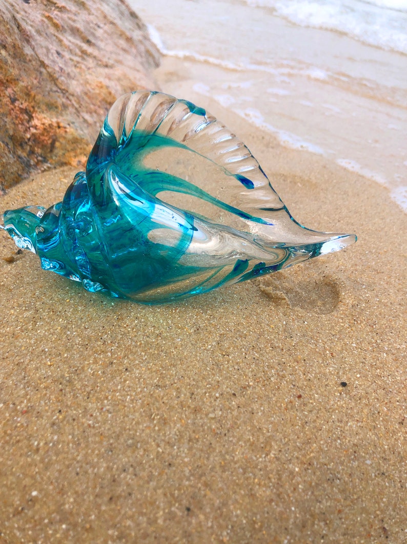 Blue Transparent Conch Shell Art Glass Sculptures Home Decor Ocean Lover Gift image 7