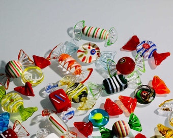 Vintage Glass Blown Wrapped Small Candy Figures, Candies