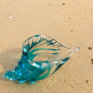 Blue Transparent Conch Shell Art Glass Sculptures Home Decor Ocean Lover Gift image 5