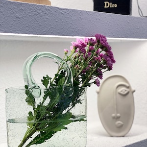 Glass Tote Bag Vase, Glass Flower Vase, Glass Vase Bag Fish Tank, Bag Plant Stand, Glass Plant Holder, Scandinavian Decor, Housewarming Gift
