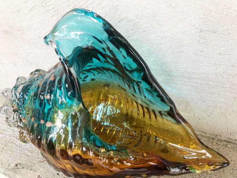 Handmade Blown Colorful Conch Shell Art Glass Sculptures Beach - Etsy