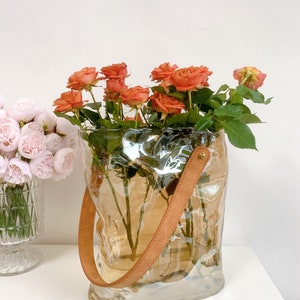 Unique Glass Tote Bag Vase, Glass Tote Bag Vase, Glass Vase Bag Fish Tank, Bag Plant Stand Glass Plant Holder, Dried Arrangement Vases Decor
