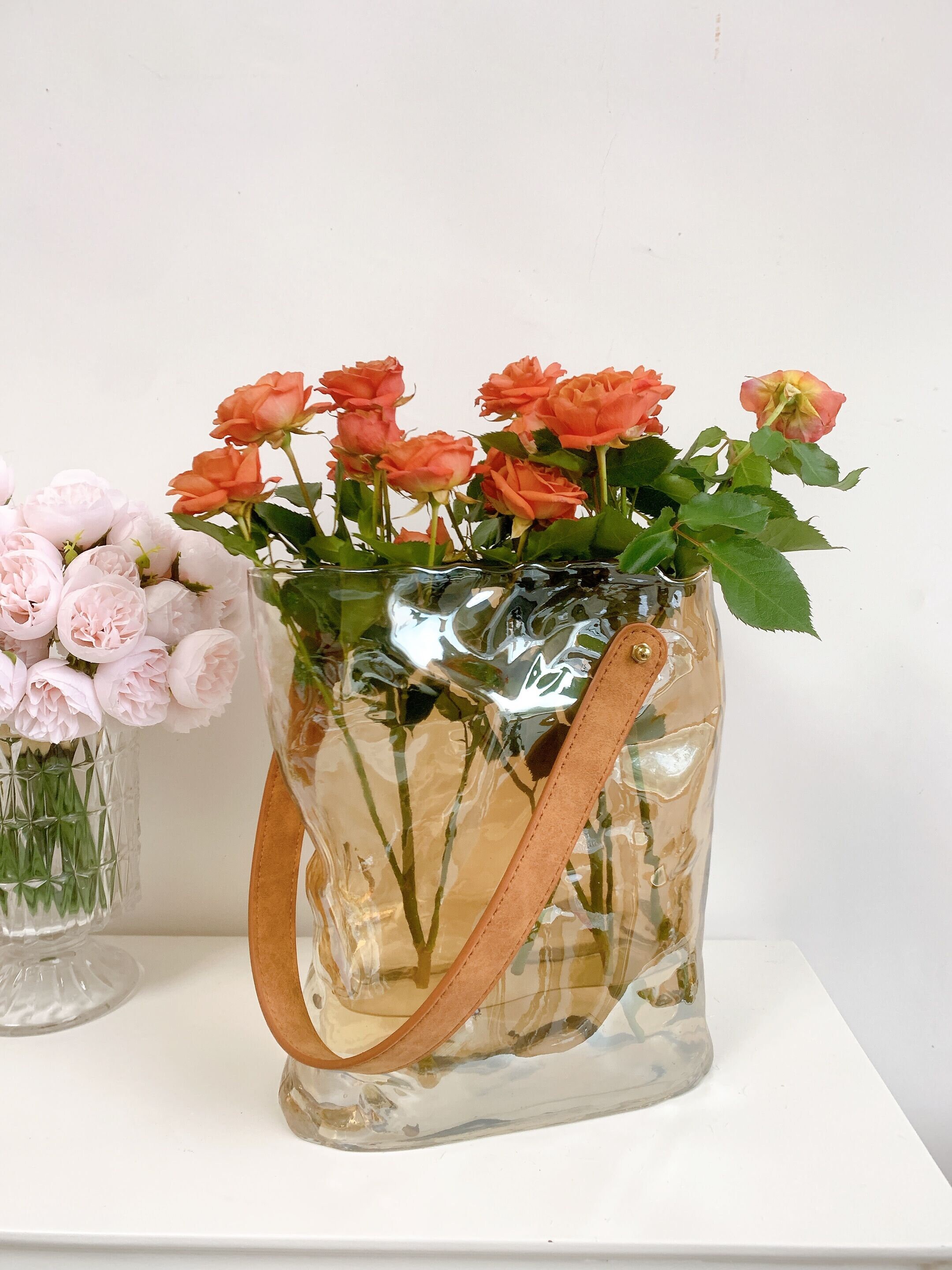 Bud Vases Set of 12, Amber Vase Small Glass Vases for Flowers Modern Ribbed Amber Glass Bud Vase for Decor Flower Vase in Bulk Vintage Decor Boho Wedding Centerpieces Rustic Home