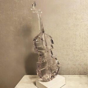 Hand Blown Clear Glass Violin Figurine Sculpture Glass Music Gift Glass Instrument Musician Gifts