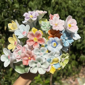 Ceramic Flowers Bouquet Floral Centerpiece Of Handmade Ceramic Flower with stem Gifts and Real Touch Bouquets Colorful Seasonal Floral Decor