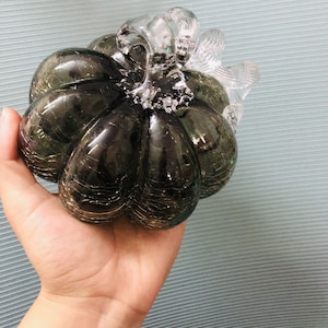 Hand Blown Glass Grey Pumpkin Decor Holiday Gift Glass Pumpkin Figurine Gift for Halloween