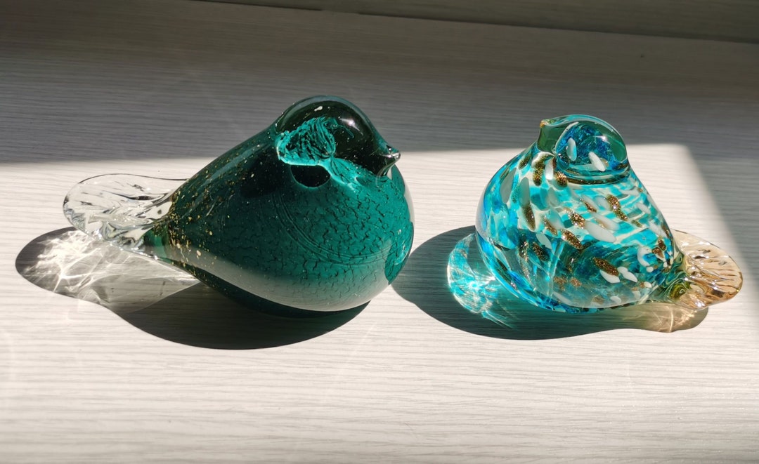2 Pcs Handmade Blown Glass Bird Figurines, Hand Blown Sculpture, Glass Art Figurine,glass