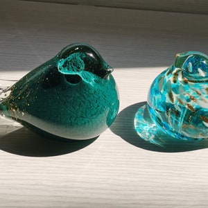 2 Pcs Handmade Blown Glass Bird Figurines, Hand Blown Sculpture, Glass Art Figurine,Glass Figurine, Glass Animals