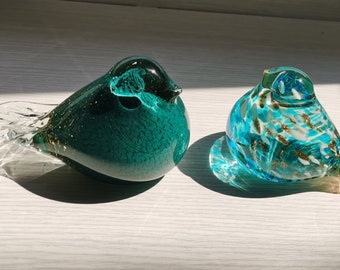 2 Pcs Handmade Blown Glass Bird Figurines, Hand Blown Sculpture, Glass Art Figurine,Glass Figurine, Glass Animals