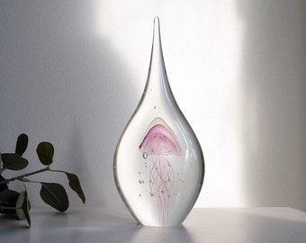 Handmade Blown Glass Drop Shape Sculpture Glass Art Statue Jellyfish Design Jellyfish Ornaments Art Gift Glass Paperweight