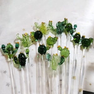 Handmade Glass Cactus Swizzle Sticks - Coffee Java Martini Whisky Cocktail Stirrers - Stirring Spoon Sticks - Glass Stirring Rod