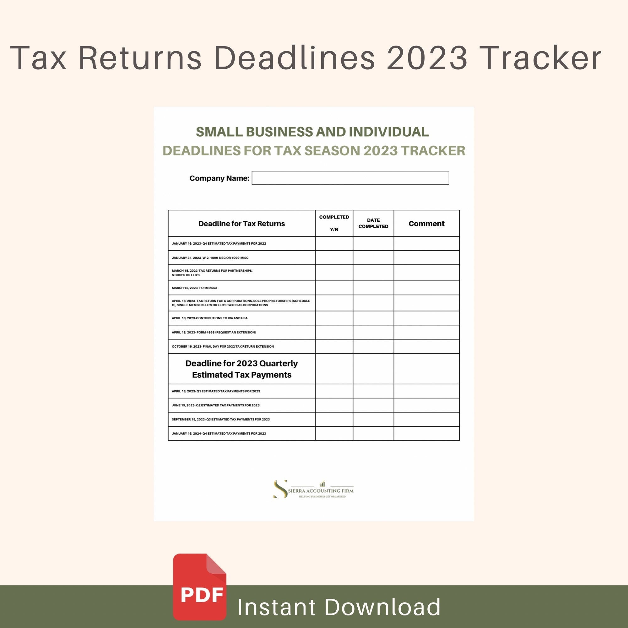Deadlines for Tax Returns 2023 Tracker - Etsy