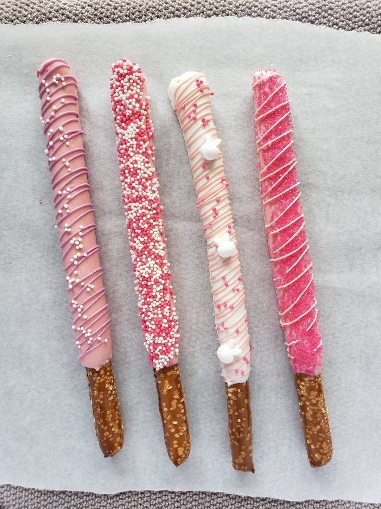 Light Pink Chocolate Covered Pretzels Sticks Rods Caramel - Etsy