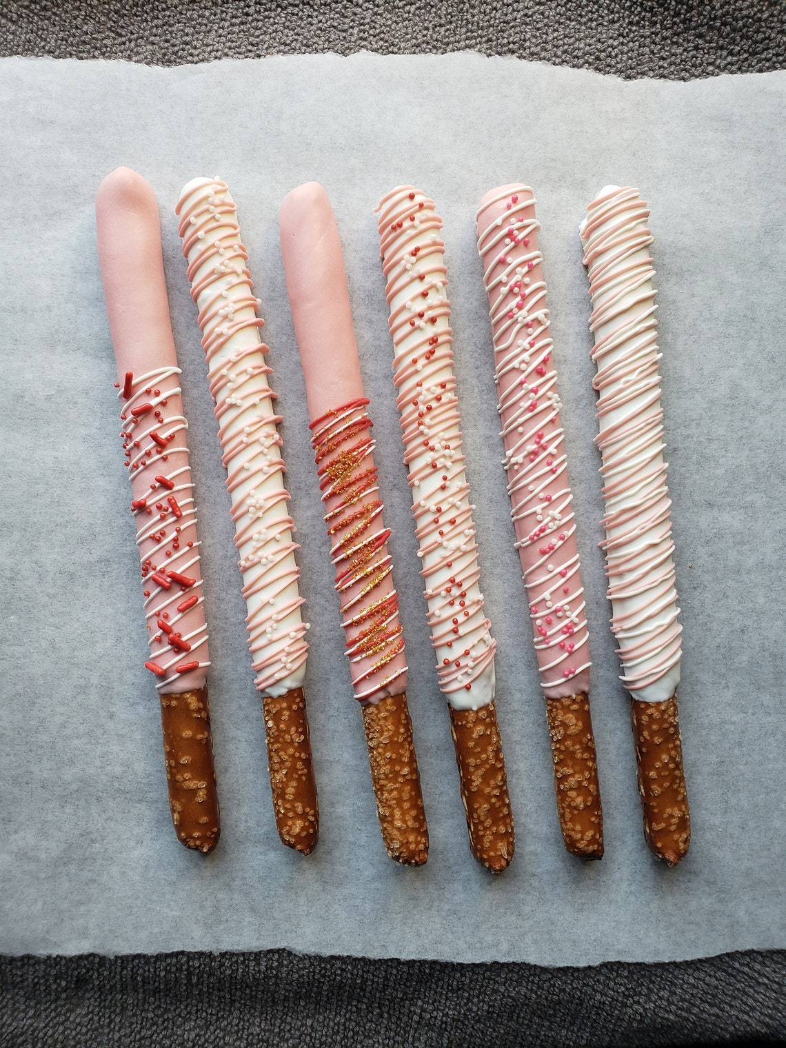 Chocolate Covered Pretzels 3 Sticks Pink White Gourmet | Etsy