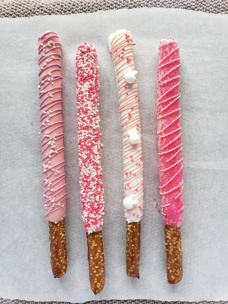 Light Pink Chocolate Covered Pretzels Sticks Rods Caramel - Etsy