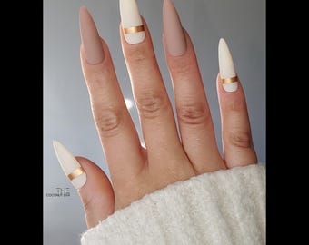 Cocoa & Cream Gold Line Press On Nail Set
