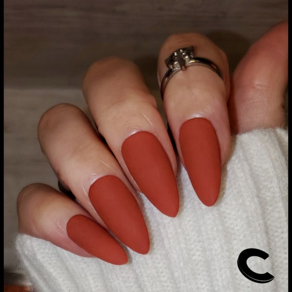 Terra Cotta Fall Nail Set Matte/glossy in Almond Ballerina Etsy
