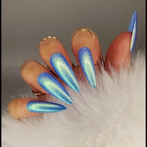 Enchanted Blue Glitter Matte/Glossy Finish Press On Nail Set