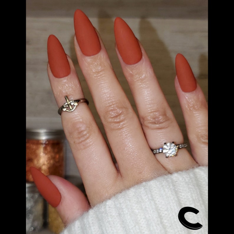 Terra Cotta Fall Nail Set Matte/glossy in Almond Ballerina Etsy