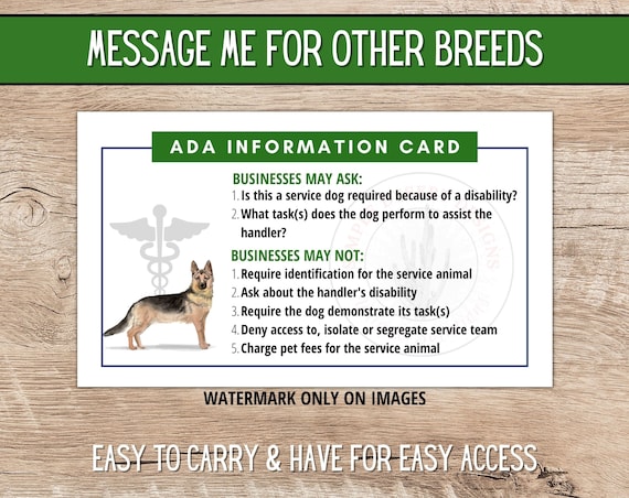 Printable ADA Service Dog Cards ADA Law Cards &amp; Legal | Etsy