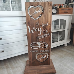 Der schönste Weg ist der gemeinsame – Hochzeitsgeschenk – Geschenk für das Brautpaar–  Holzaufsteller mit Name und Datum Personalisiert Holz