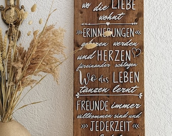 Zuhause ist wo die Liebe wohnt, Familienschild , Holzschild, Familienregeln , Spruchschild , Wanddeko / Wandgestaltung