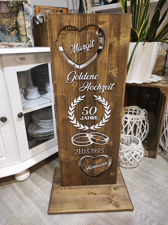 Personalisierte Holztafel Goldene Hochzeit – Geschenk zum 50. Ehejubiläum mit Namen und Datum – rustikales Holzschild Deko Jubiläum