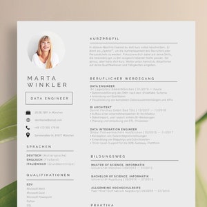 Modern application template in German, with tabular CV, application letter, cover sheet and attachments