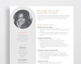 Professional resume template English, with 1 and 2 page CV, Cover letter and references template | fully customizable