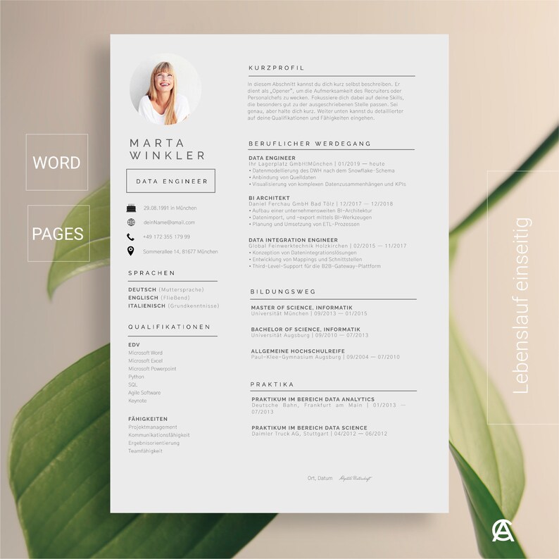 Modern application template in German, with tabular CV, application letter, cover sheet and attachments image 2