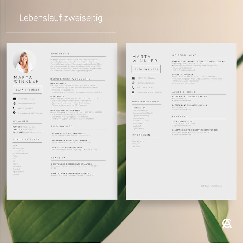 Modern application template in German, with tabular CV, application letter, cover sheet and attachments image 3