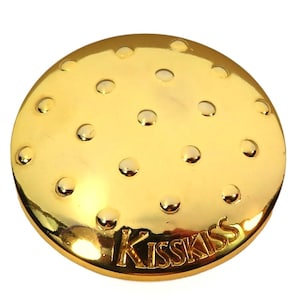 Authentic brooch signed GUERLAIN, KISSKISS Collection, Vintage from the 1980s, gilded with 24 carat fine gold