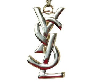 Saint Laurent YSL Monogram Logo Gold Key Chain Key Ring Bag Charm Z0000511