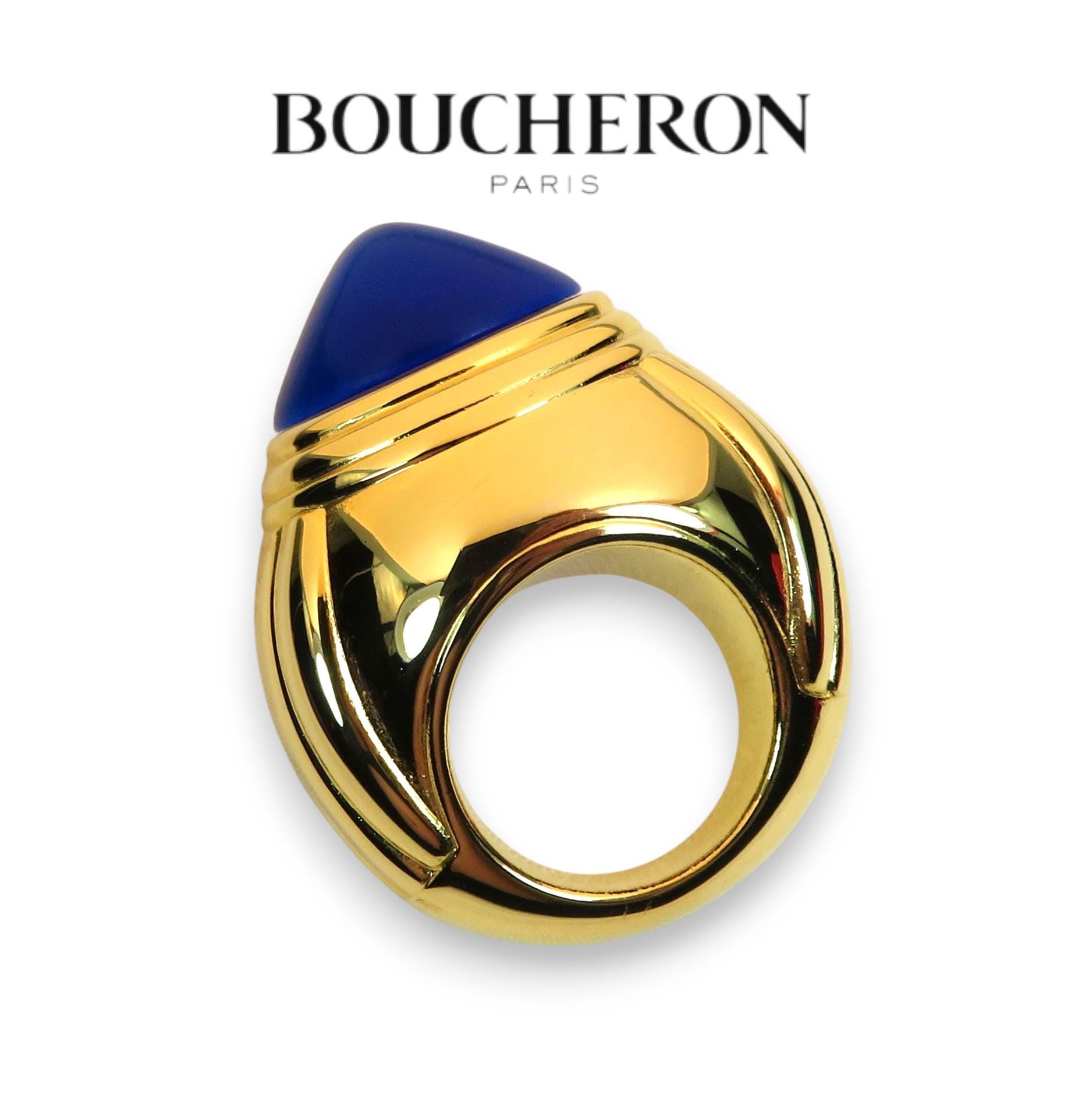 Broche Boucheron Dorée Avec Cabochons Couleur Saphir - Occasion