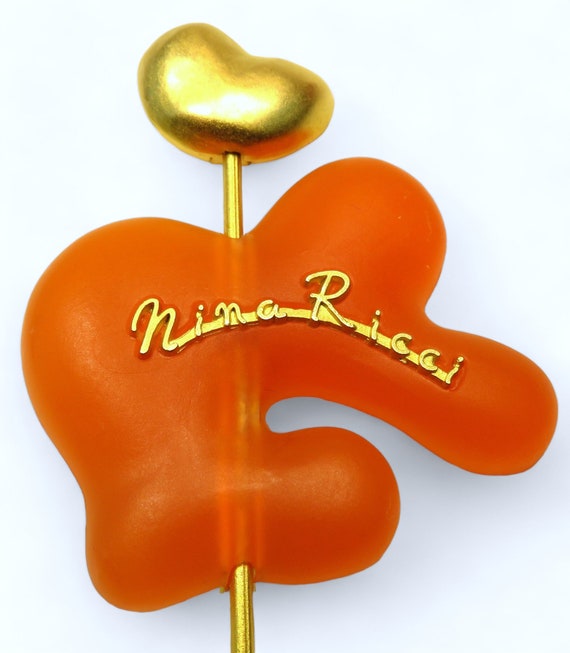 Broche Fibule Vintage Authentique Nina Ricci - Bijou Ancien Couleur Orange