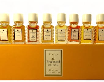 Rare ! Complete box of 10 miniature bottles of FRAGONARD Vintage perfume