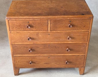 Mid Century Oak Rustic Chest Of Drawers Vintage C.1950