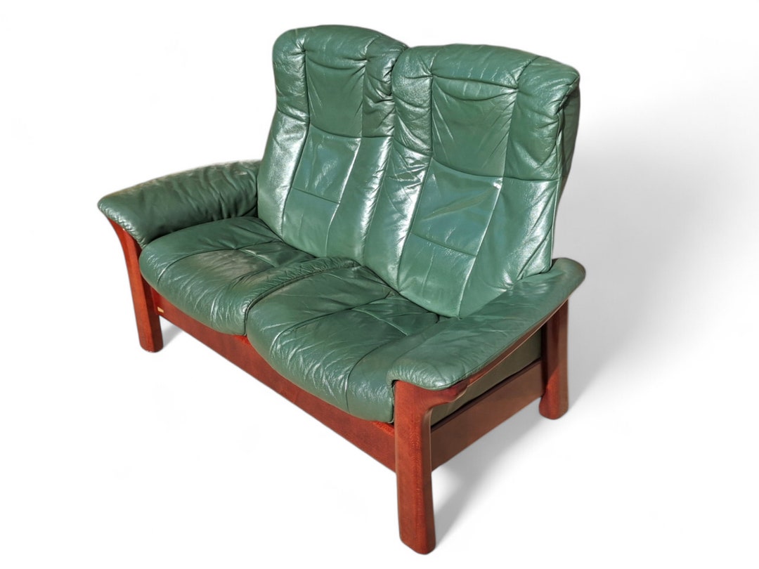 Ekornes Stressless Green Leather 'windsor' Seater Recliner Sofa