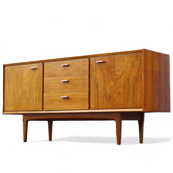 Aparador Wrighton Mid-Century de teca y nogal con mueble bar integrado