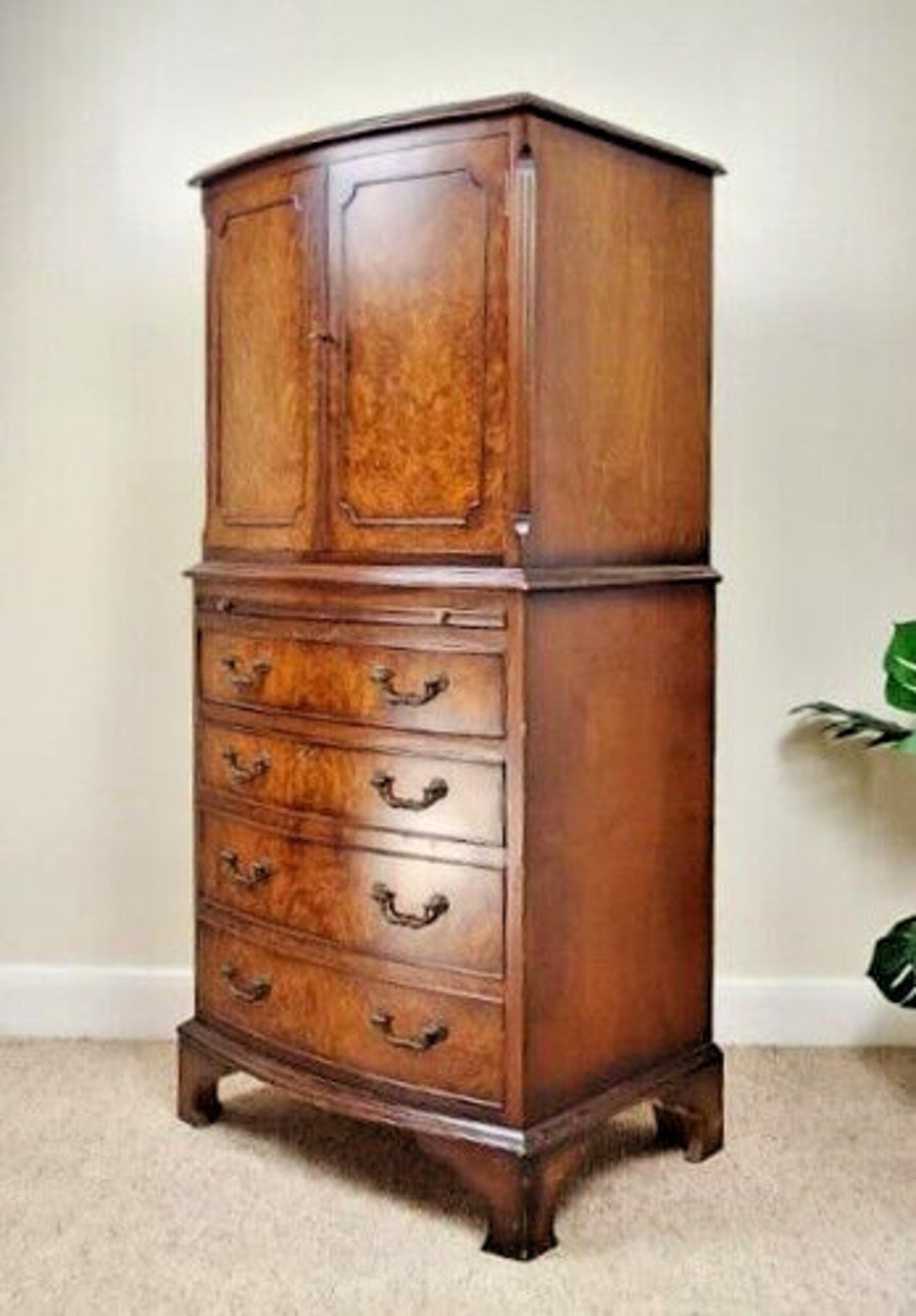 Antique Style Burr Walnut Veneer Drinks Vintage Etsy