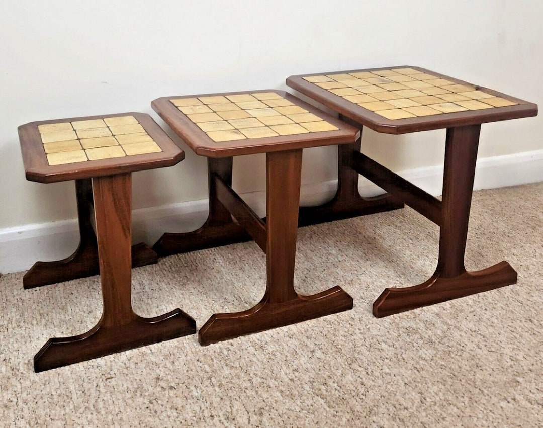 Mid Century G Plan Tile Top Teak Nest of Tables Retro Nesting Tables