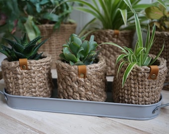 Handmade Jute Crochet Plant Pot: Rustic Boho Basket