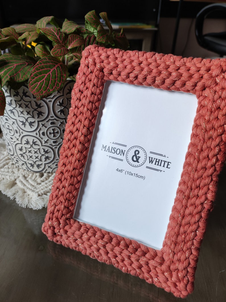 Handcrafted photo frame / Crochet Boho Picture wall decor / Decorate with pictures you love/ Anniversary gift idea /Personalized photo frame image 8